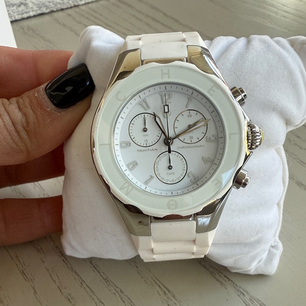 Michele White and Silver Chronograph Watch